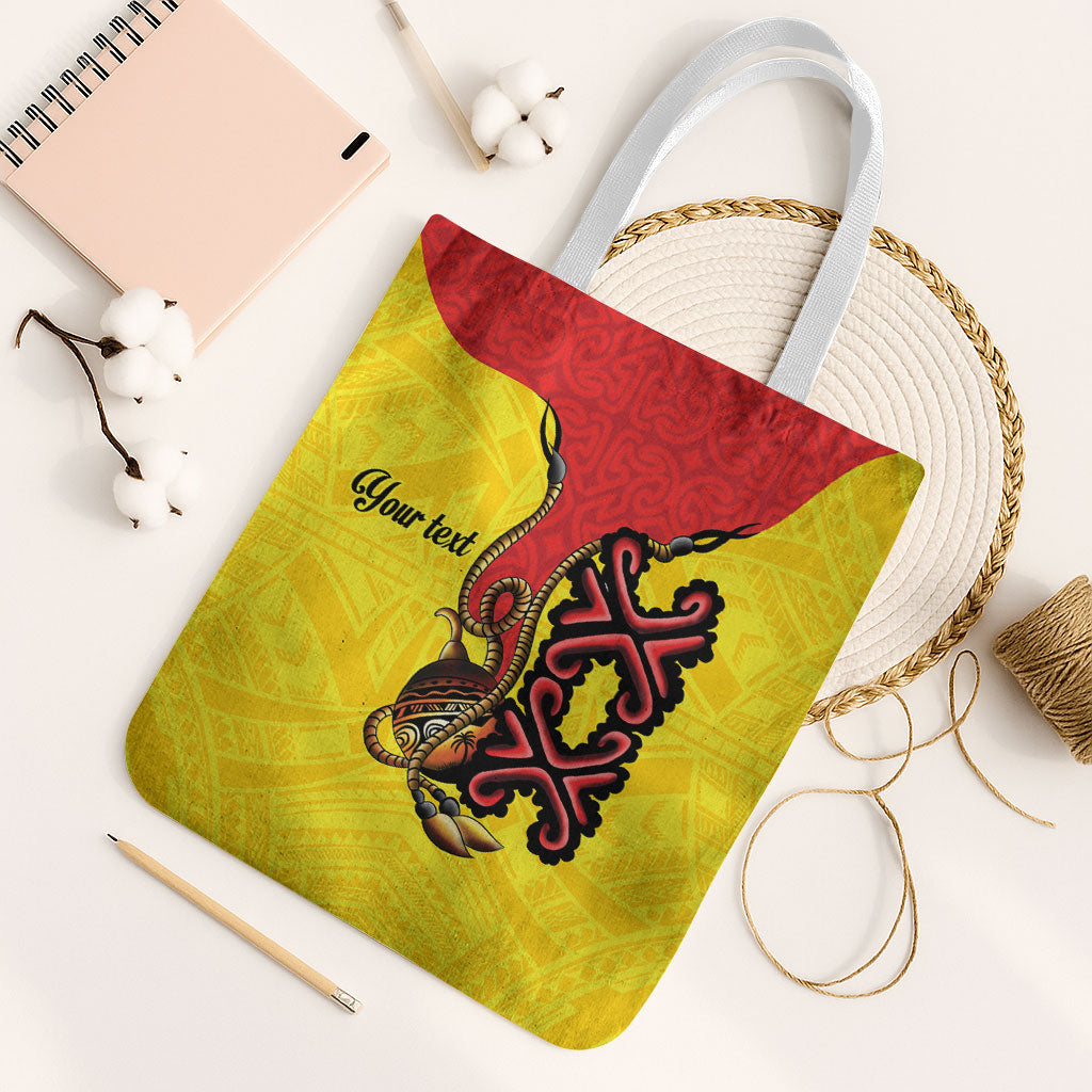 Personalised Papua New Guinea Oro Necklace Tote Bag Gold Melanesia Traditional Pattern