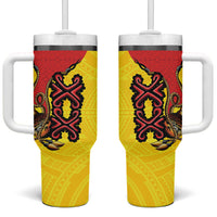 Personalised Papua New Guinea Oro Necklace Tumbler With Handle Gold Melanesia Traditional Pattern