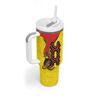 Personalised Papua New Guinea Oro Necklace Tumbler With Handle Gold Melanesia Traditional Pattern
