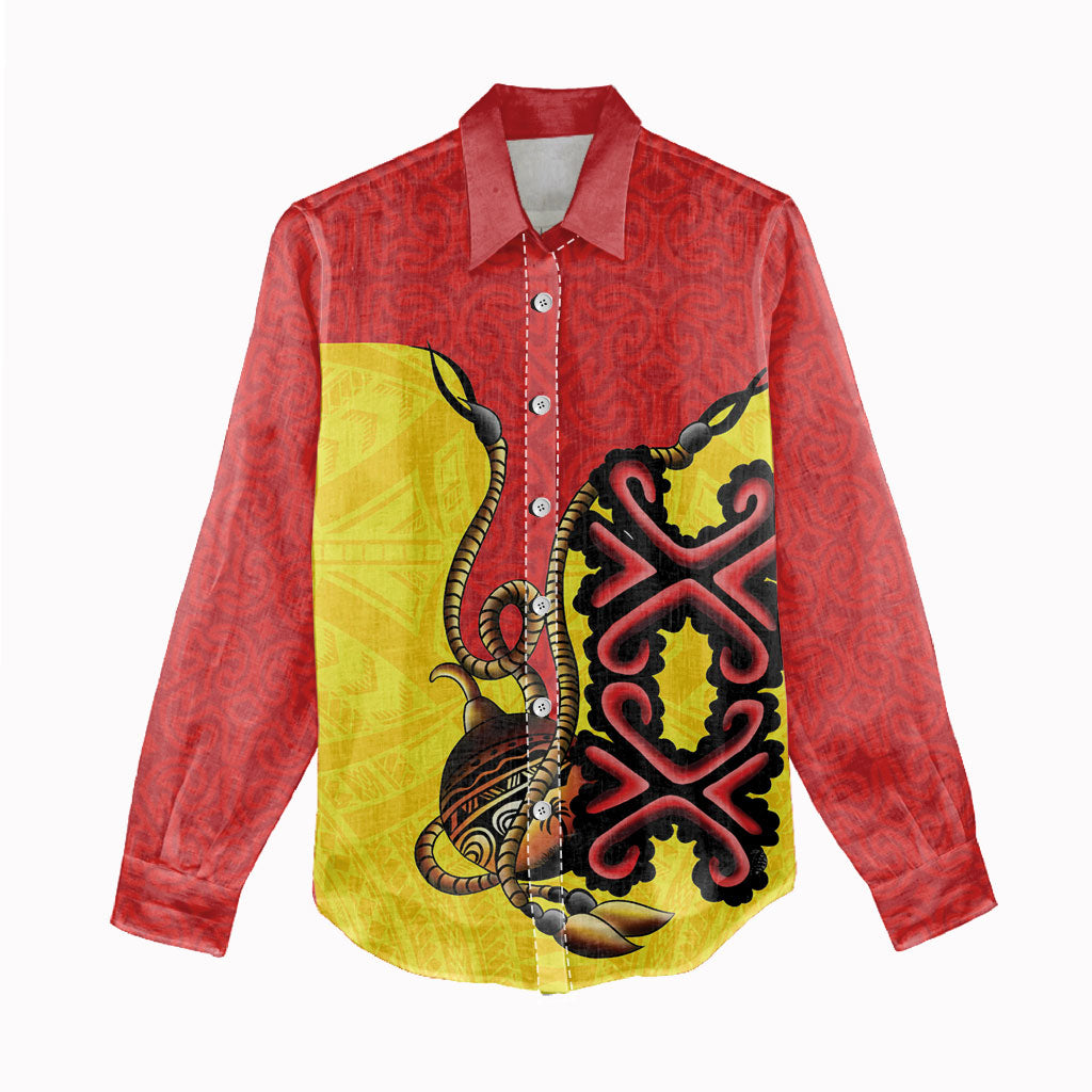 Personalised Papua New Guinea Oro Necklace Women Casual Shirt Gold Melanesia Traditional Pattern