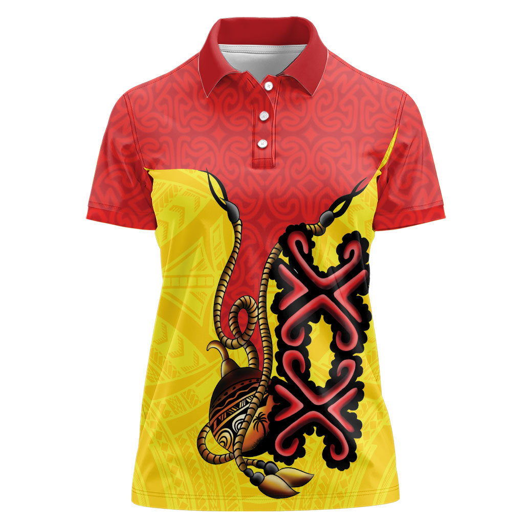 Personalised Papua New Guinea Oro Necklace Women Polo Shirt Gold Melanesia Traditional Pattern