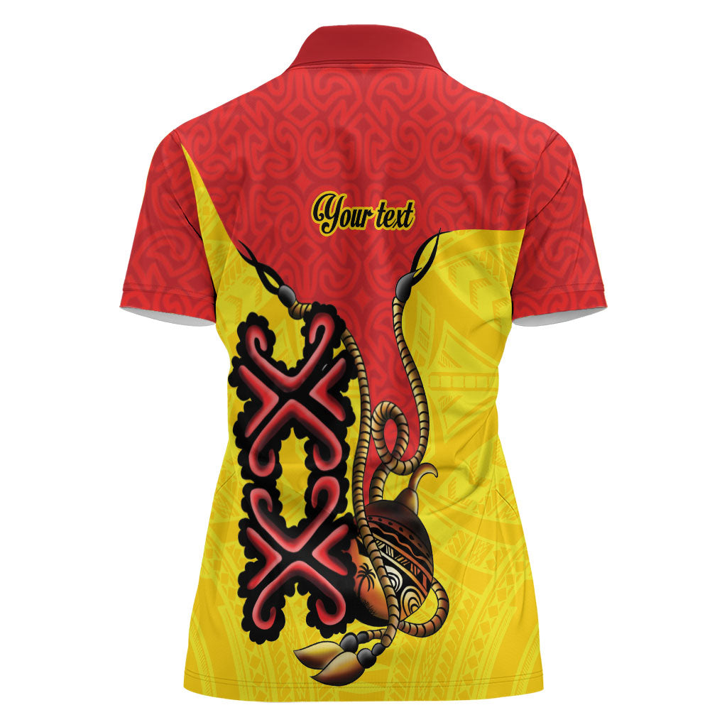 Personalised Papua New Guinea Oro Necklace Women Polo Shirt Gold Melanesia Traditional Pattern