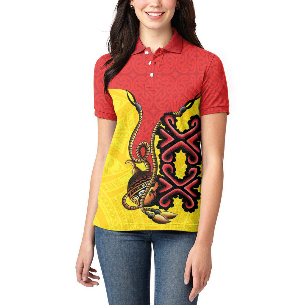Personalised Papua New Guinea Oro Necklace Women Polo Shirt Gold Melanesia Traditional Pattern