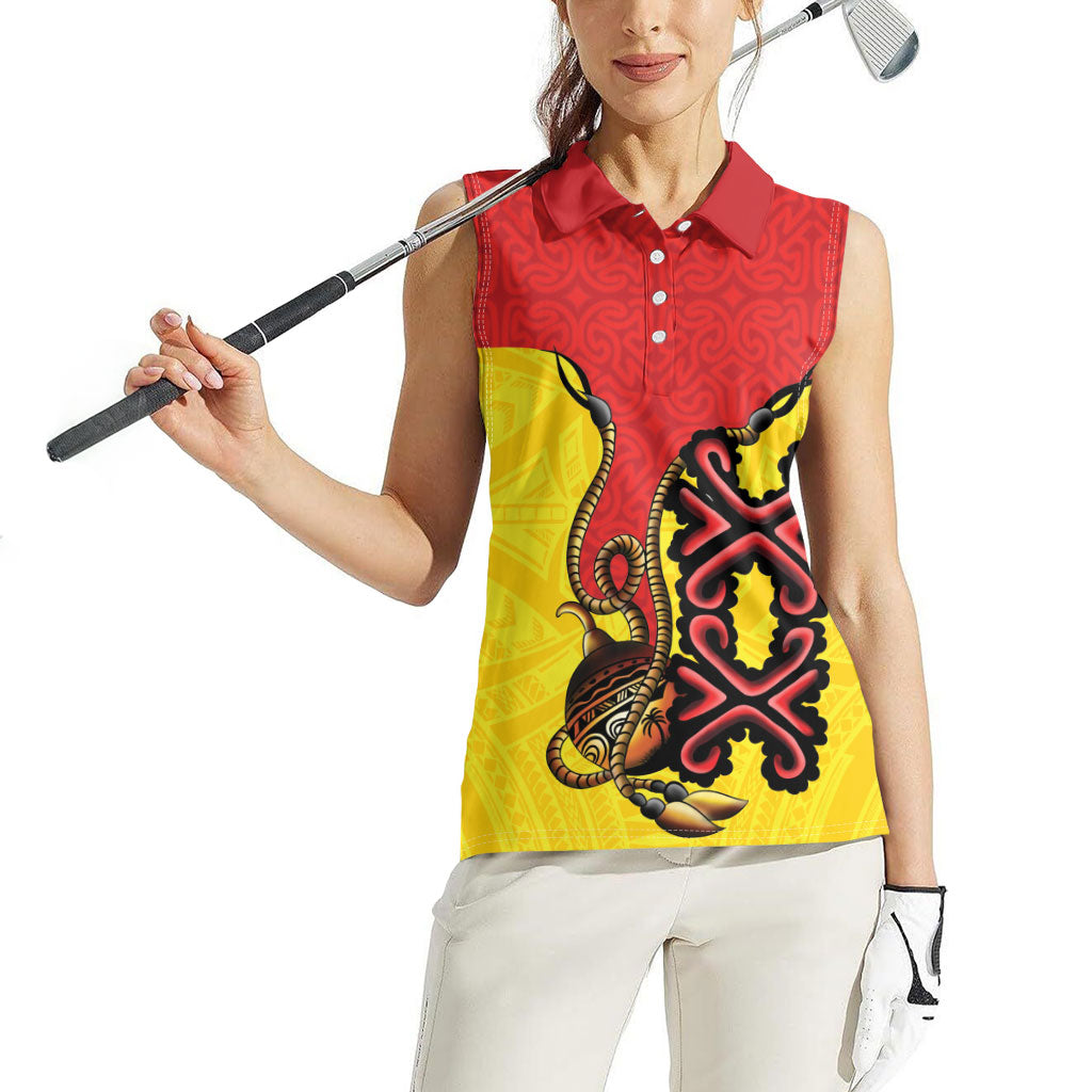 Personalised Papua New Guinea Oro Necklace Women Sleeveless Polo Shirt Gold Melanesia Traditional Pattern