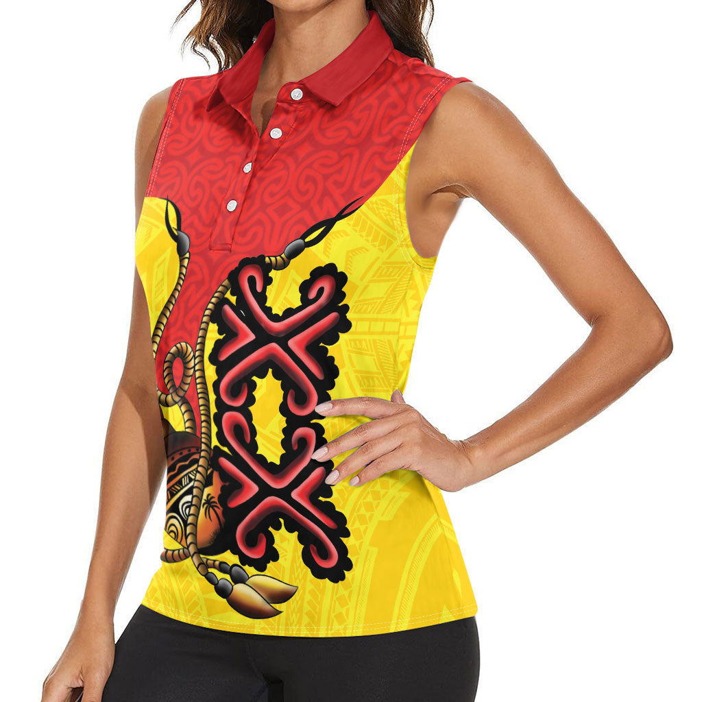 Personalised Papua New Guinea Oro Necklace Women Sleeveless Polo Shirt Gold Melanesia Traditional Pattern