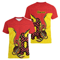 Personalised Papua New Guinea Oro Necklace Women V-Neck T-Shirt Gold Melanesia Traditional Pattern