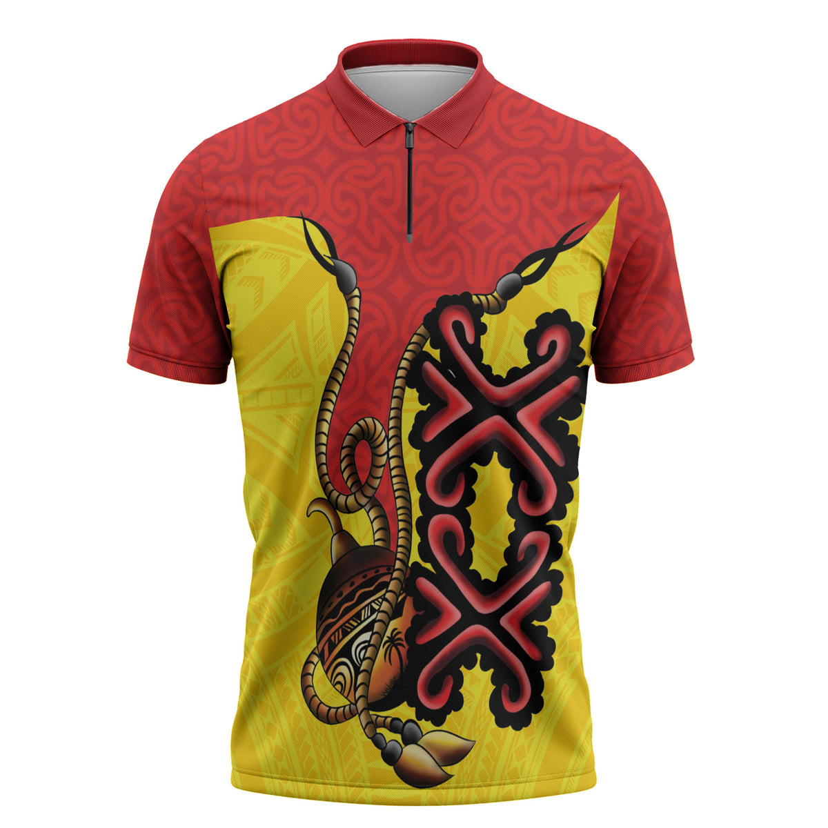 Personalised Papua New Guinea Oro Necklace Zipper Polo Shirt Gold Melanesia Traditional Pattern