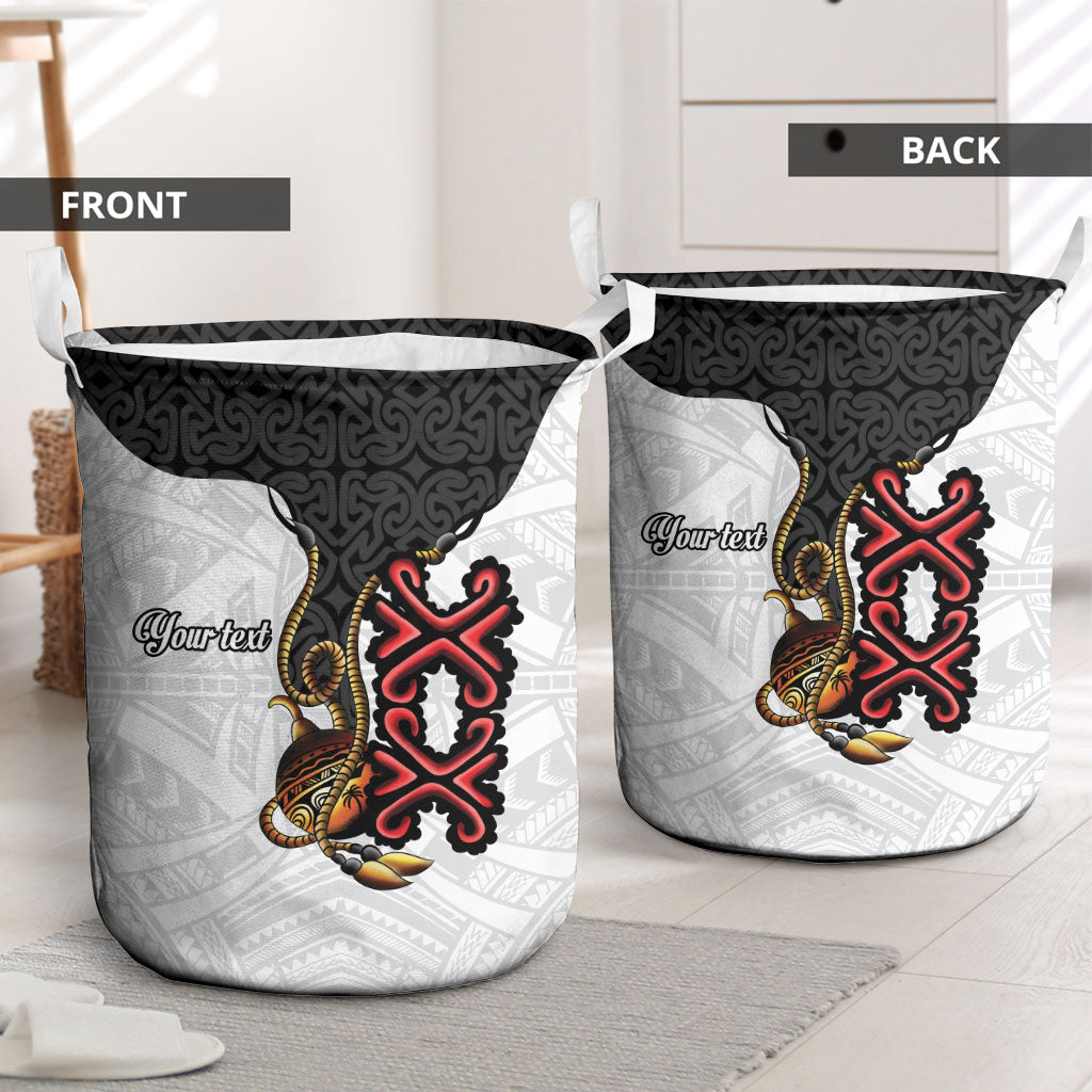 Personalised Papua New Guinea Oro Necklace Laundry Basket Black Melanesia Traditional Pattern