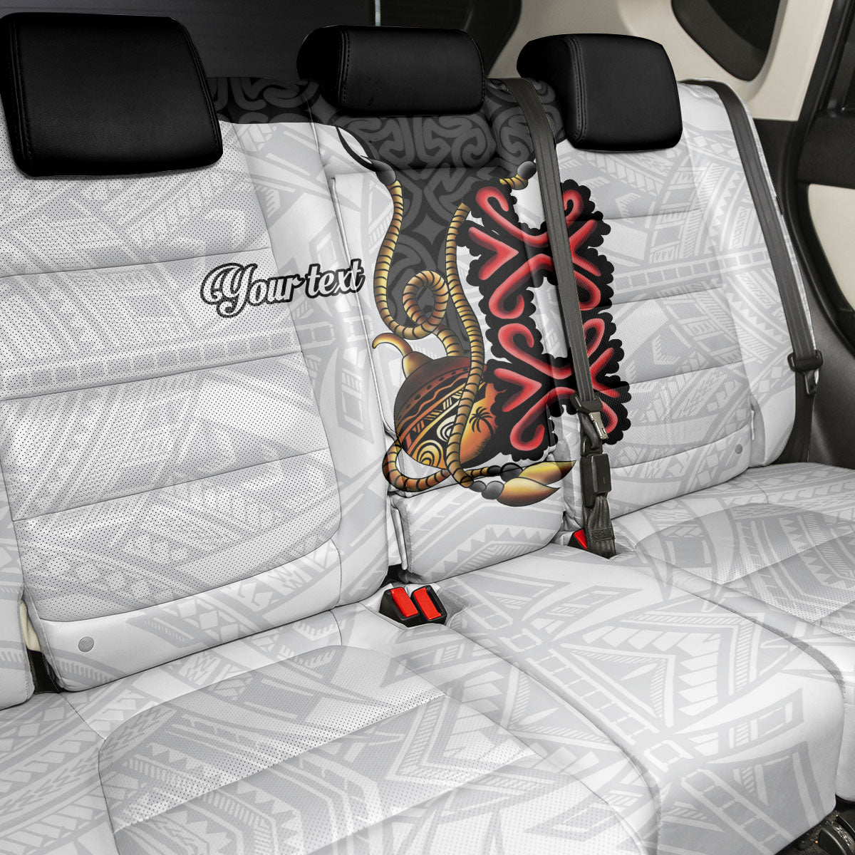 Personalised Papua New Guinea Oro Necklace Back Car Seat Cover Black Melanesia Traditional Pattern