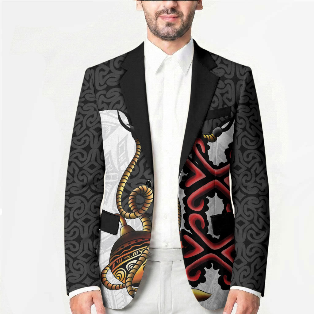 Personalised Papua New Guinea Oro Necklace Blazer Black Melanesia Traditional Pattern