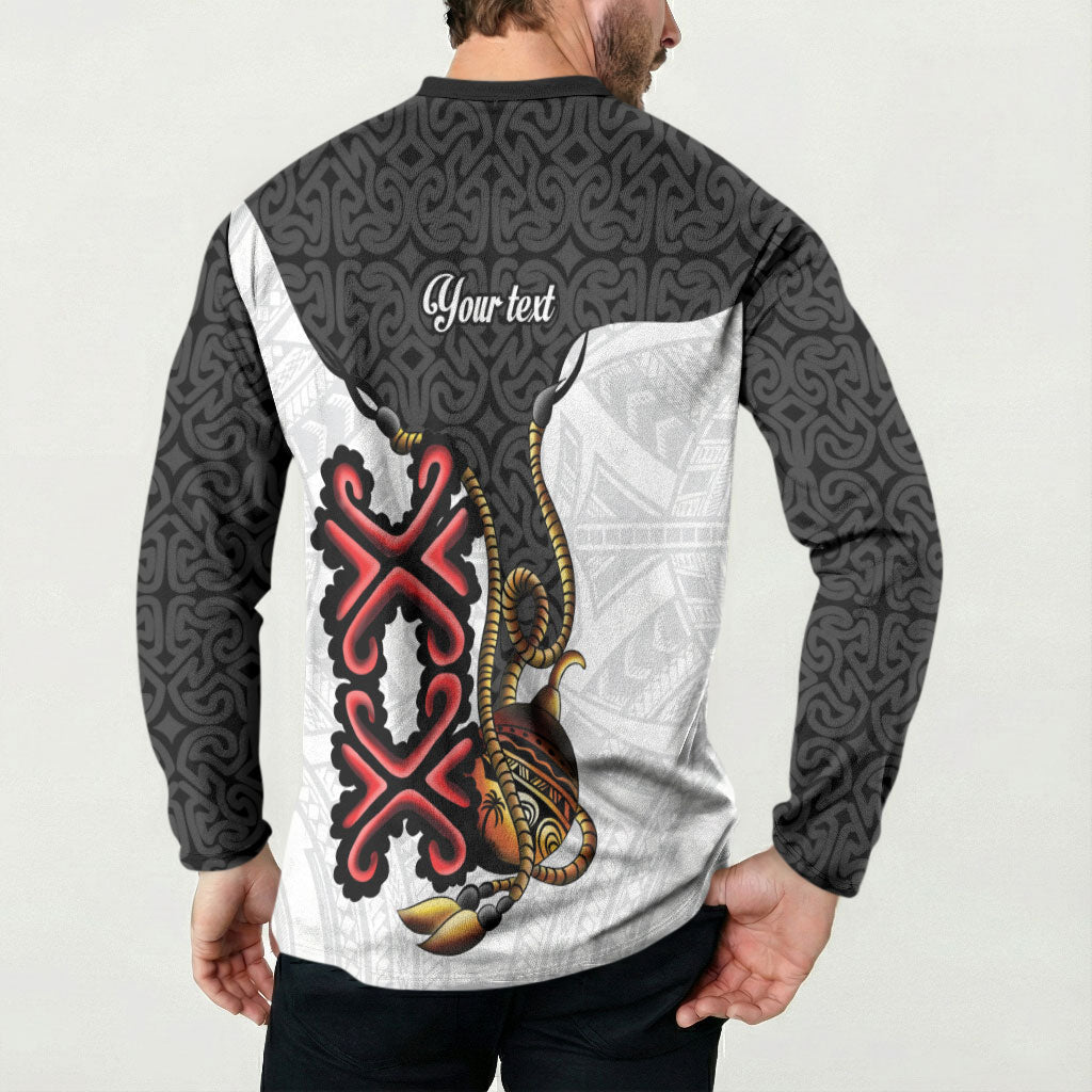 Personalised Papua New Guinea Oro Necklace Button Sweatshirt Black Melanesia Traditional Pattern
