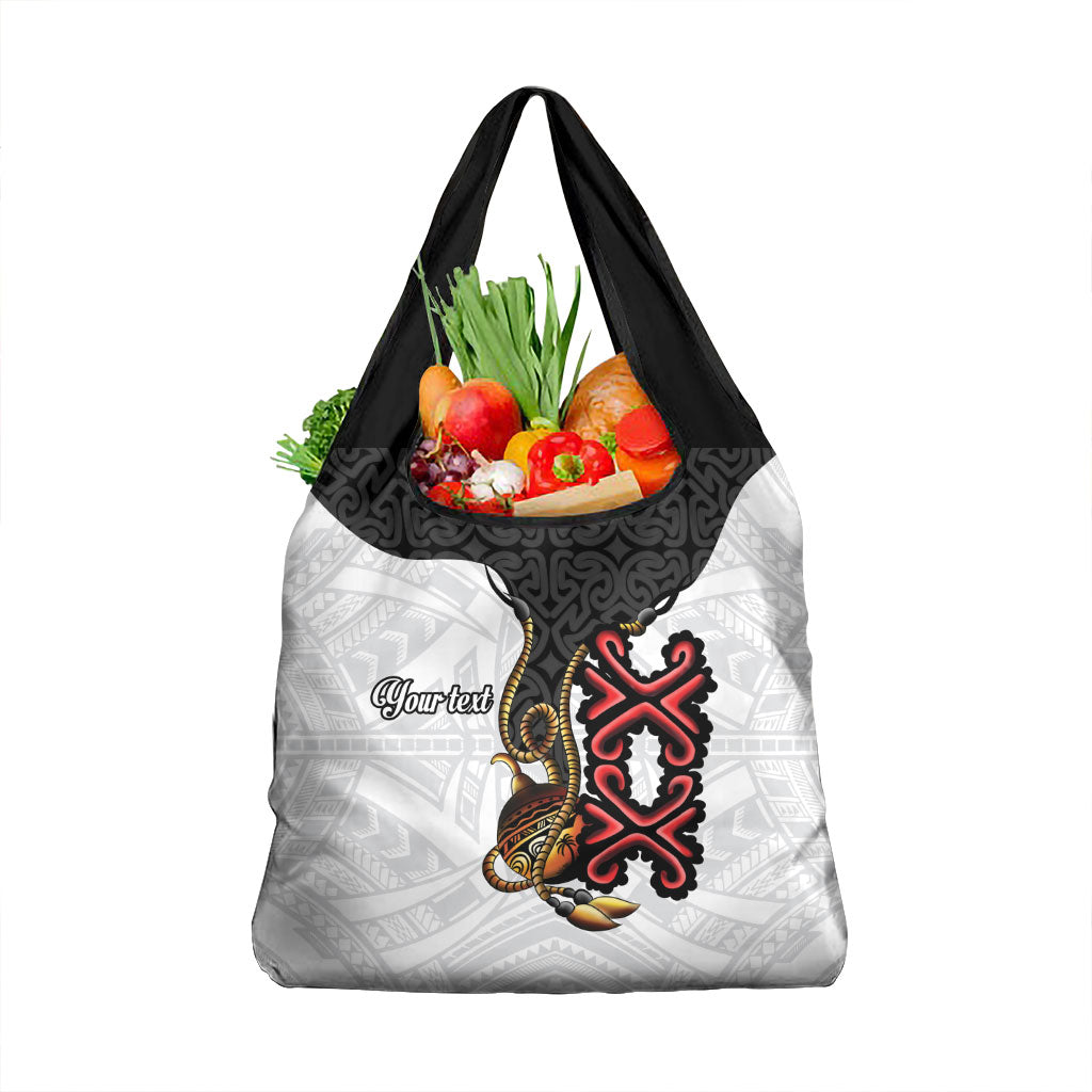 Personalised Papua New Guinea Oro Necklace Grocery Bag Black Melanesia Traditional Pattern