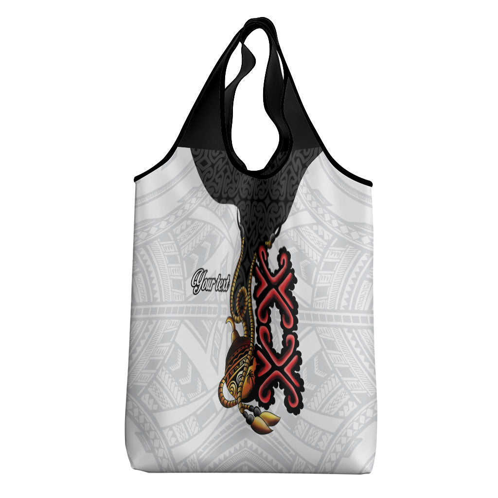 Personalised Papua New Guinea Oro Necklace Grocery Bag Black Melanesia Traditional Pattern