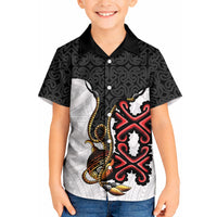 Personalised Papua New Guinea Oro Necklace Kid Hawaiian Shirt Black Melanesia Traditional Pattern
