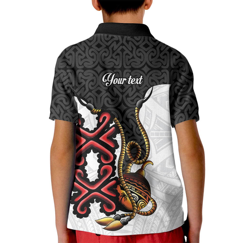 Personalised Papua New Guinea Oro Necklace Kid Polo Shirt Black Melanesia Traditional Pattern