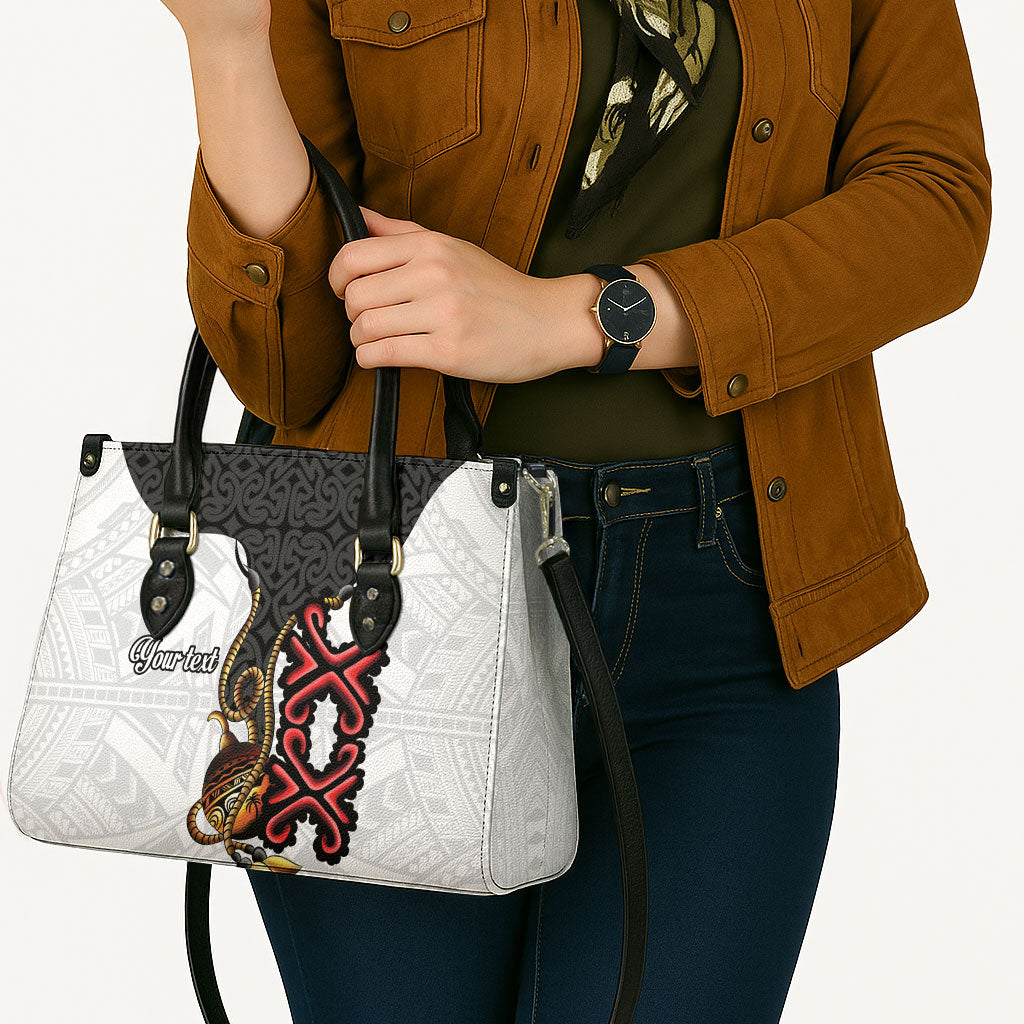 Personalised Papua New Guinea Oro Necklace Leather Bag Black Melanesia Traditional Pattern