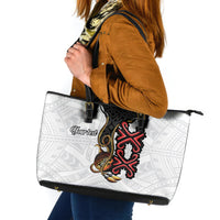 Personalised Papua New Guinea Oro Necklace Leather Tote Bag Black Melanesia Traditional Pattern