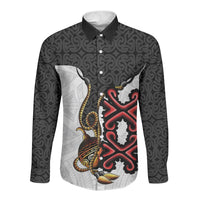 Personalised Papua New Guinea Oro Necklace Long Sleeve Button Shirt Black Melanesia Traditional Pattern