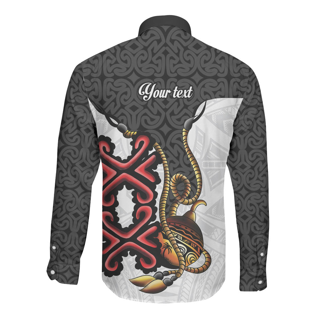 Personalised Papua New Guinea Oro Necklace Long Sleeve Button Shirt Black Melanesia Traditional Pattern