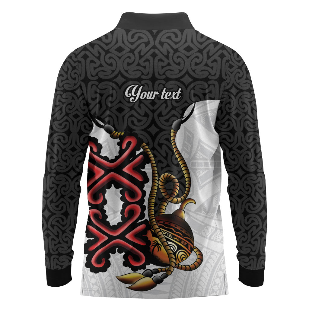 Personalised Papua New Guinea Oro Necklace Long Sleeve Polo Shirt Black Melanesia Traditional Pattern