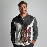 Personalised Papua New Guinea Oro Necklace Long Sleeve Polo Shirt Black Melanesia Traditional Pattern