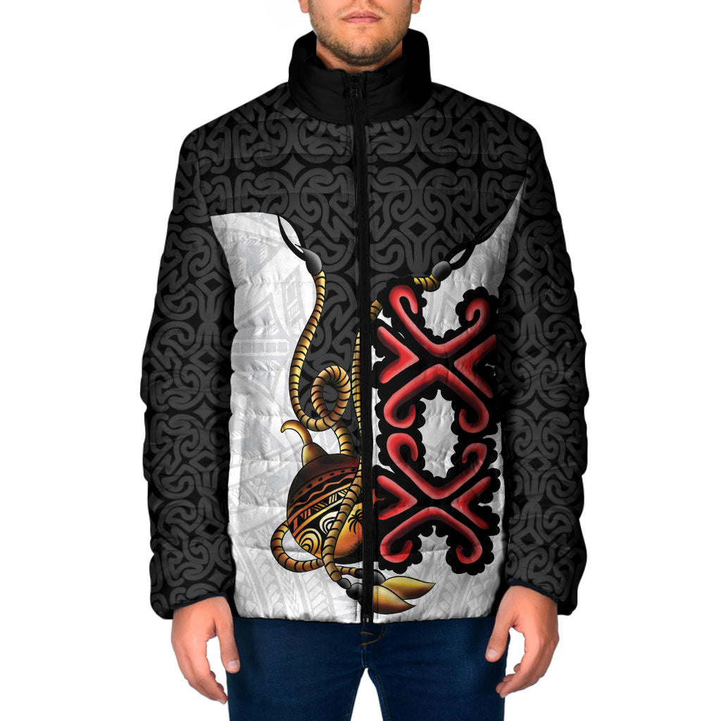 Personalised Papua New Guinea Oro Necklace Padded Jacket Black Melanesia Traditional Pattern