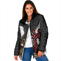 Personalised Papua New Guinea Oro Necklace Padded Jacket Black Melanesia Traditional Pattern