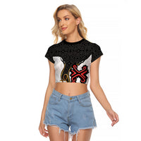 Personalised Papua New Guinea Oro Necklace Raglan Cropped T Shirt Black Melanesia Traditional Pattern