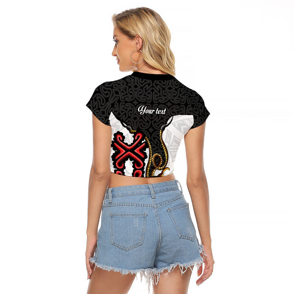 Personalised Papua New Guinea Oro Necklace Raglan Cropped T Shirt Black Melanesia Traditional Pattern
