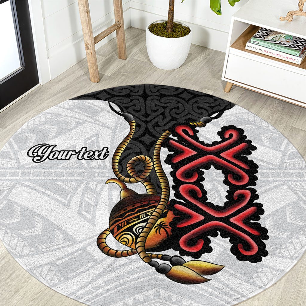 Personalised Papua New Guinea Oro Necklace Round Carpet Black Melanesia Traditional Pattern