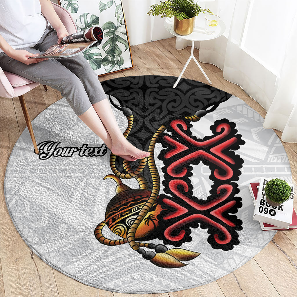 Personalised Papua New Guinea Oro Necklace Round Carpet Black Melanesia Traditional Pattern