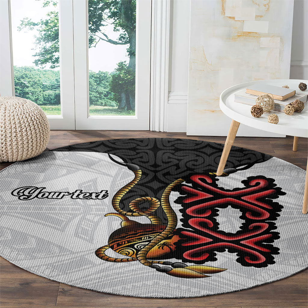 Personalised Papua New Guinea Oro Necklace Round Carpet Black Melanesia Traditional Pattern