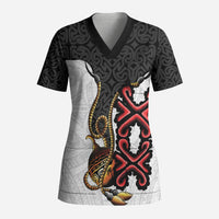 Personalised Papua New Guinea Oro Necklace Scrub Top Black Melanesia Traditional Pattern