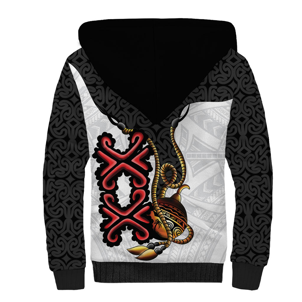 Personalised Papua New Guinea Oro Necklace Sherpa Hoodie Black Melanesia Traditional Pattern