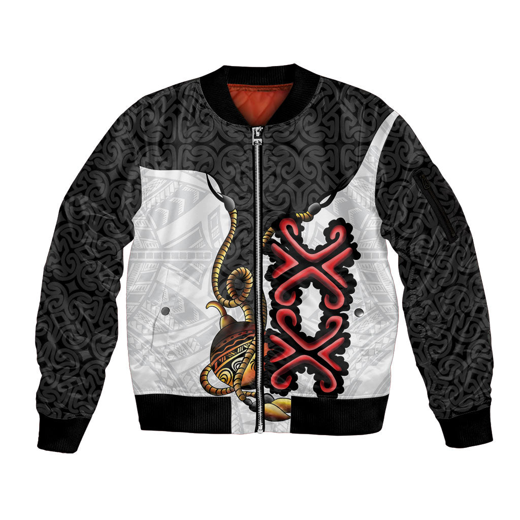 Personalised Papua New Guinea Oro Necklace Sleeve Zip Bomber Jacket Black Melanesia Traditional Pattern