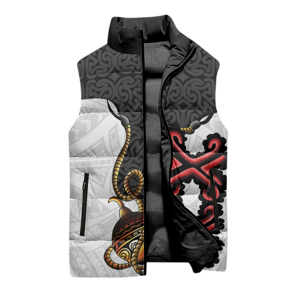 Personalised Papua New Guinea Oro Necklace Sleeveless Puffer Jacket Black Melanesia Traditional Pattern