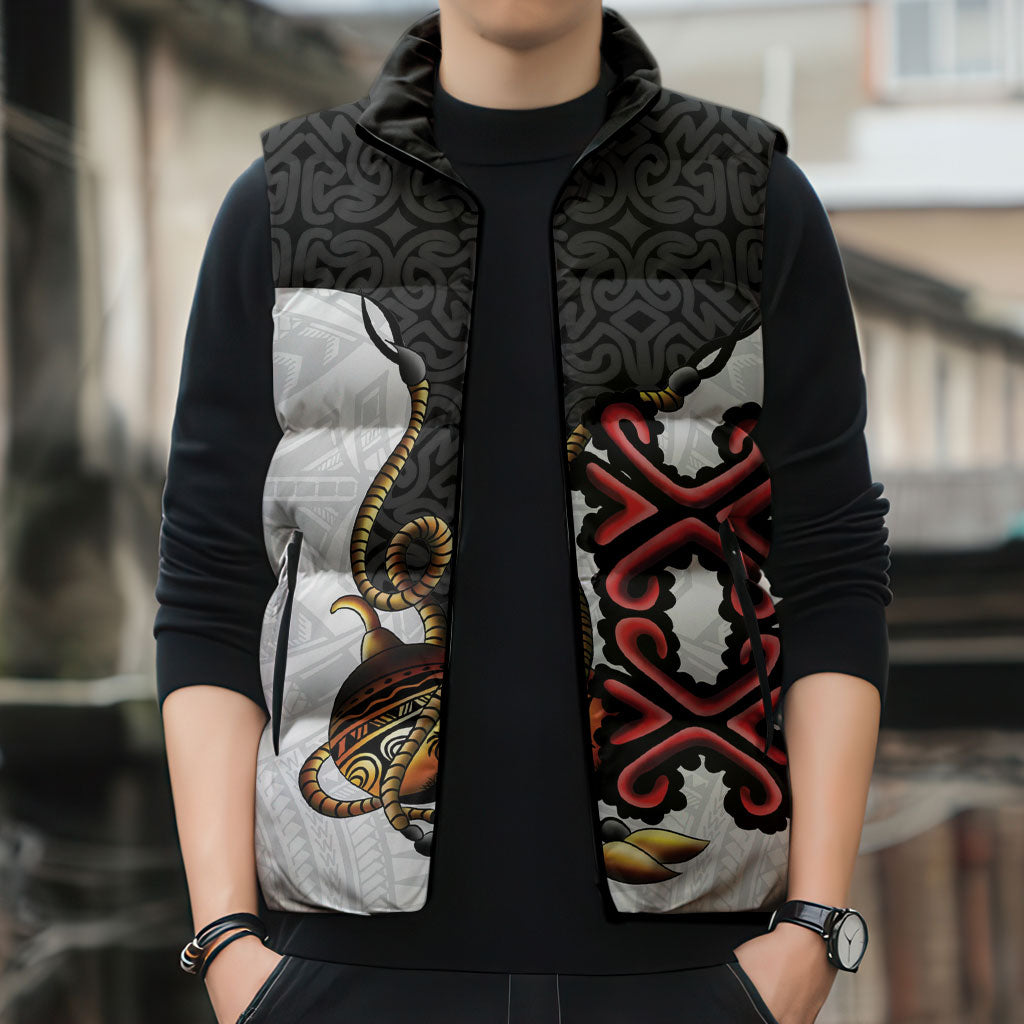 Personalised Papua New Guinea Oro Necklace Sleeveless Puffer Jacket Black Melanesia Traditional Pattern