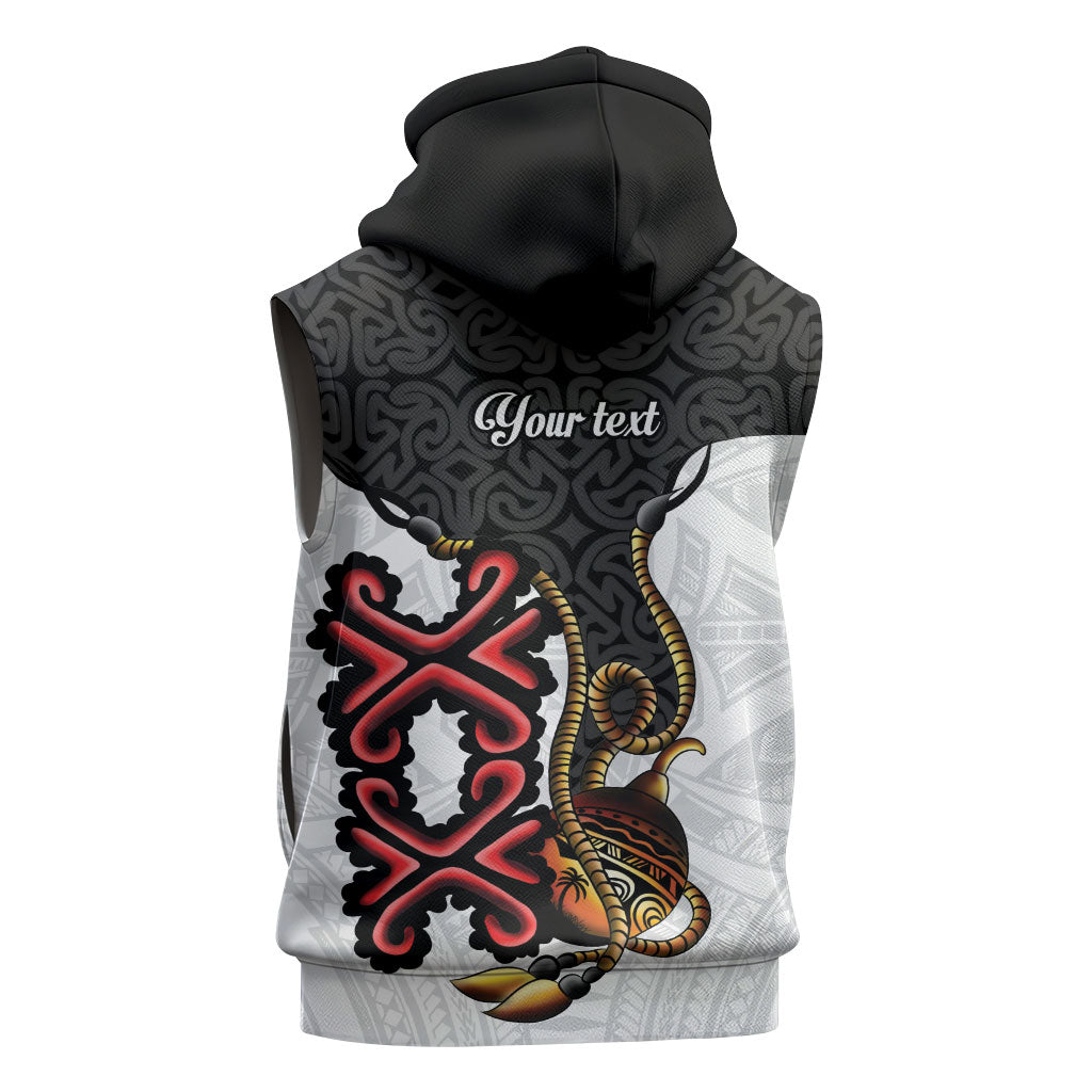 Personalised Papua New Guinea Oro Necklace Sleeveless Zip Hoodie Black Melanesia Traditional Pattern