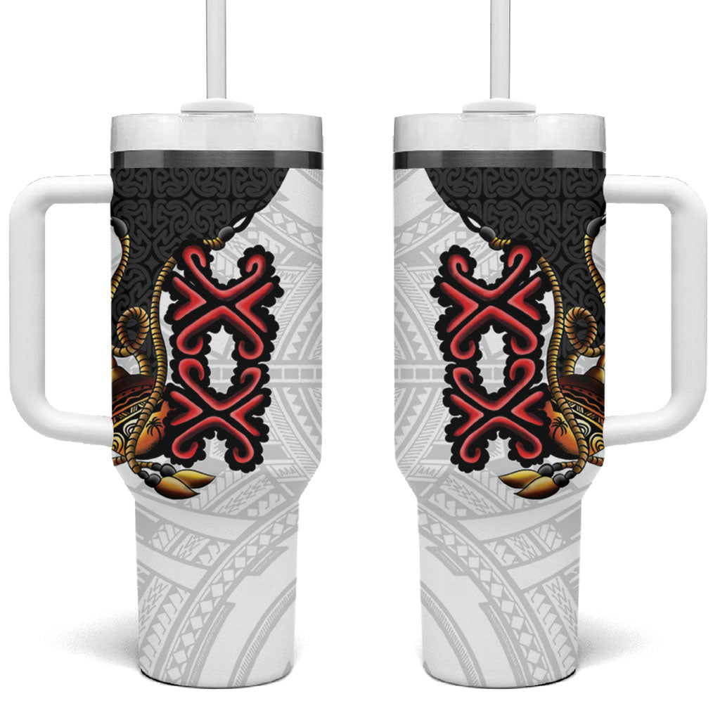 Personalised Papua New Guinea Oro Necklace Tumbler With Handle Black Melanesia Traditional Pattern