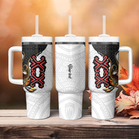 Personalised Papua New Guinea Oro Necklace Tumbler With Handle Black Melanesia Traditional Pattern