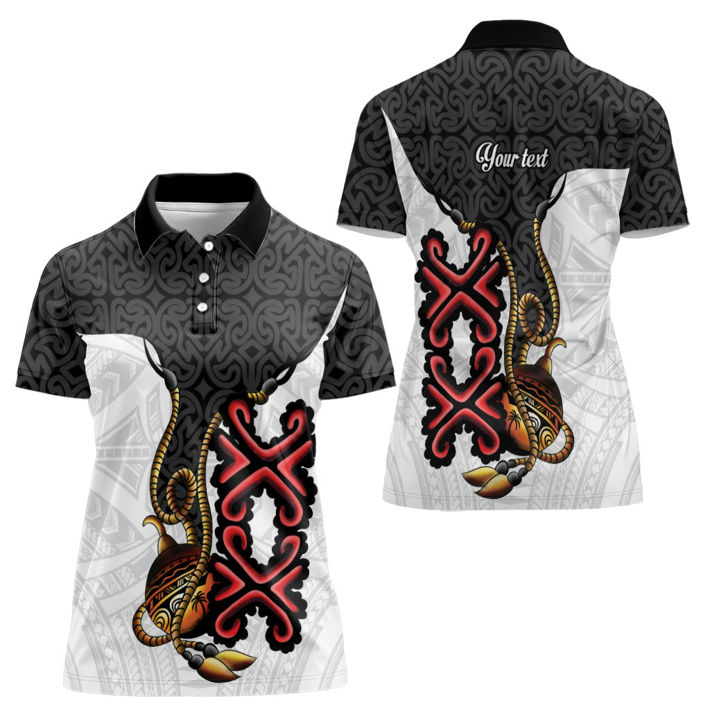 Personalised Papua New Guinea Oro Necklace Women Polo Shirt Black Melanesia Traditional Pattern