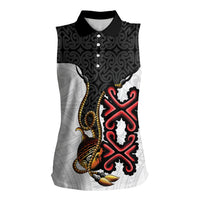 Personalised Papua New Guinea Oro Necklace Women Sleeveless Polo Shirt Black Melanesia Traditional Pattern
