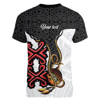 Personalised Papua New Guinea Oro Necklace Women V-Neck T-Shirt Black Melanesia Traditional Pattern