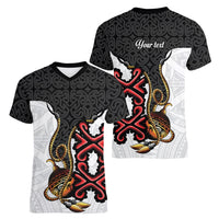 Personalised Papua New Guinea Oro Necklace Women V-Neck T-Shirt Black Melanesia Traditional Pattern