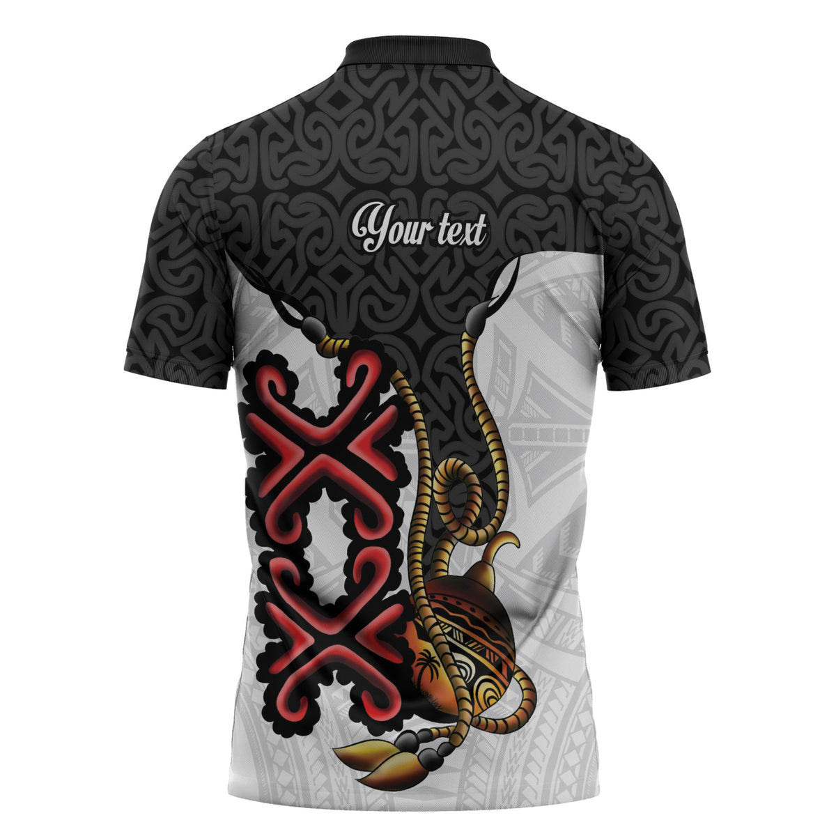 Personalised Papua New Guinea Oro Necklace Zipper Polo Shirt Black Melanesia Traditional Pattern