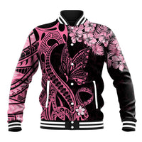 Polynesian Floral Butterfly Baseball Jacket Breast Cancer Pink Ribbon LT9 Unisex Pink - Polynesian Pride