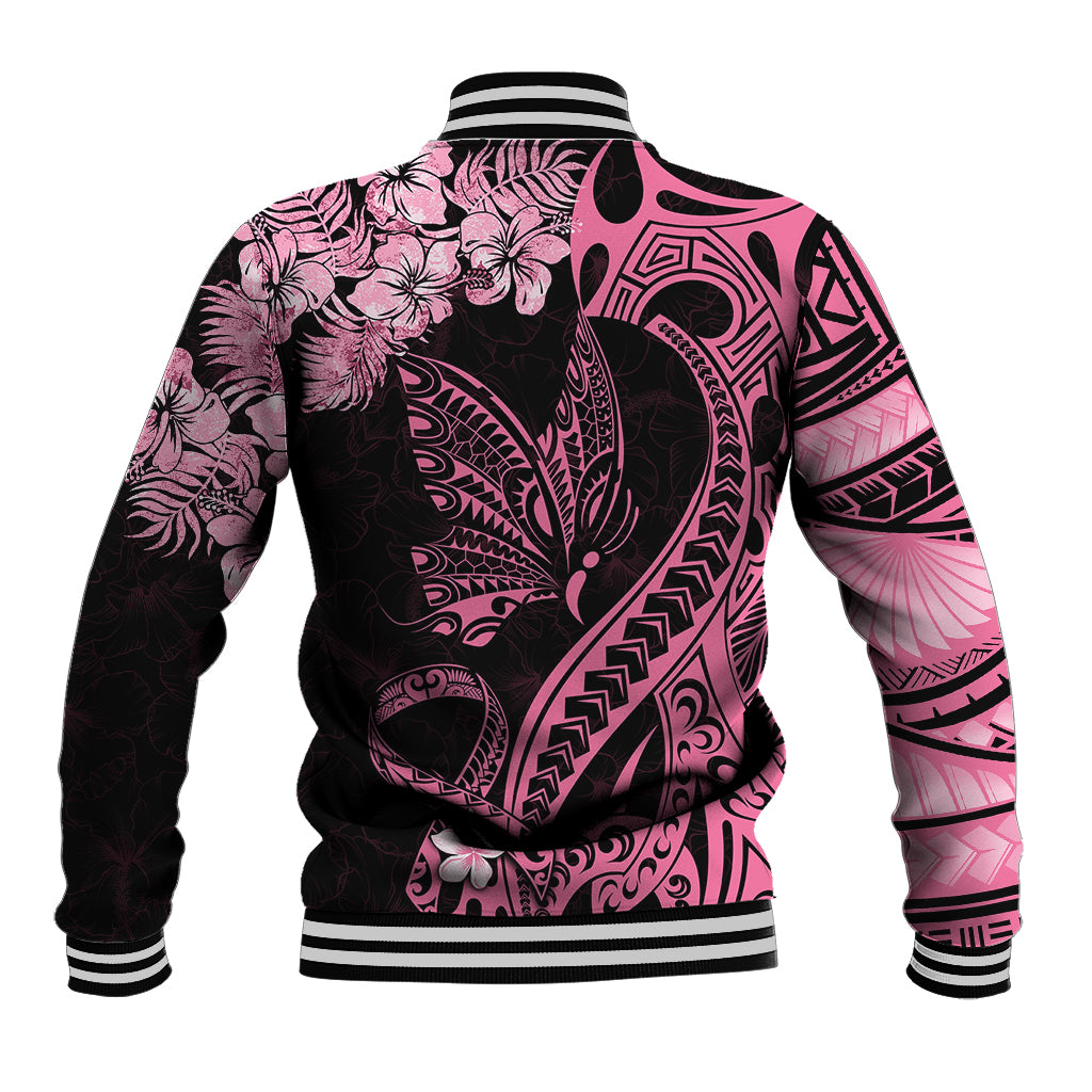 Polynesian Floral Butterfly Baseball Jacket Breast Cancer Pink Ribbon LT9 - Polynesian Pride