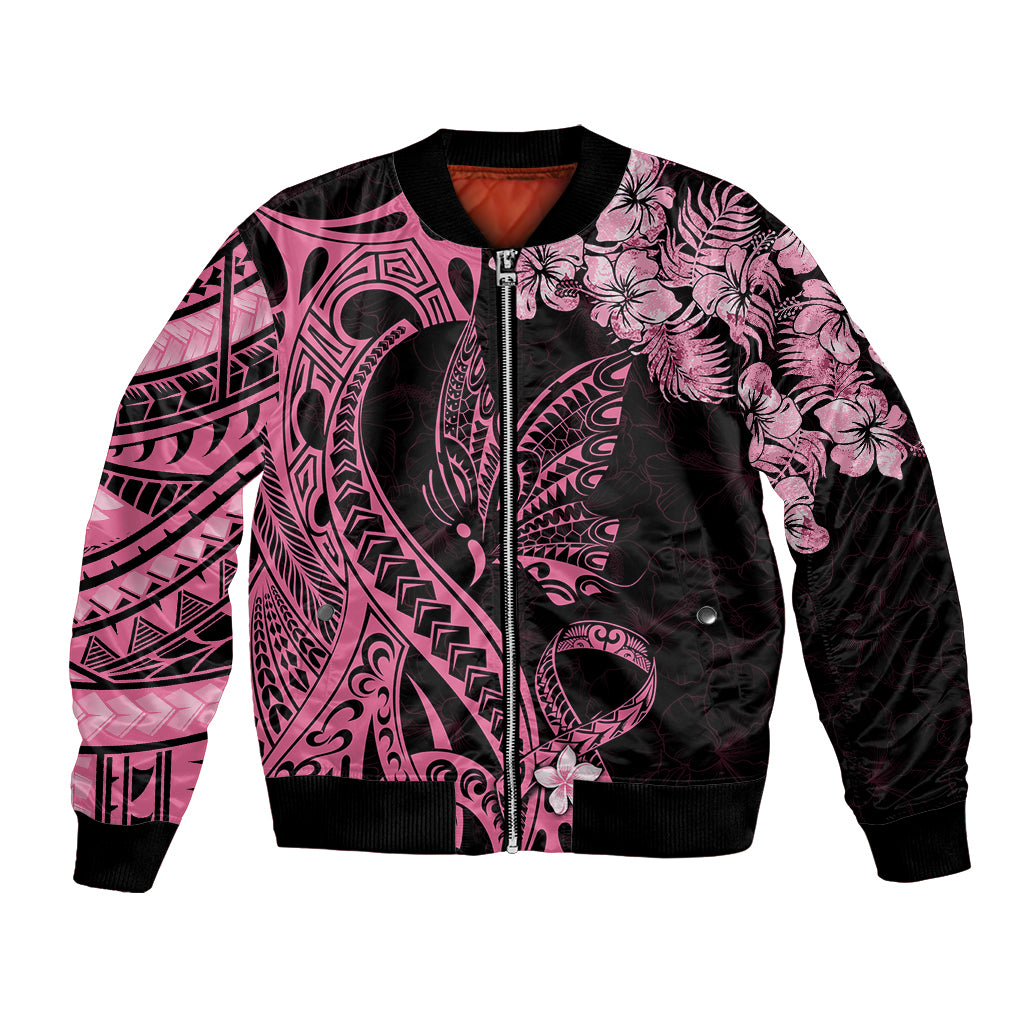 Polynesian Floral Butterfly Bomber Jacket Breast Cancer Pink Ribbon LT9 Unisex Pink - Polynesian Pride
