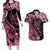 Polynesian Floral Butterfly Couples Matching Long Sleeve Bodycon Dress and Hawaiian Shirt Breast Cancer Pink Ribbon LT9 Pink - Polynesian Pride