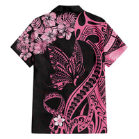 Polynesian Floral Butterfly Family Matching Off Shoulder Long Sleeve Dress and Hawaiian Shirt Breast Cancer Pink Ribbon LT9 - Polynesian Pride